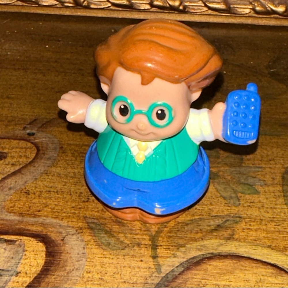 Fisher Price Little People Boy Dad Man with Cell Phone Tie Sweater Vest Office